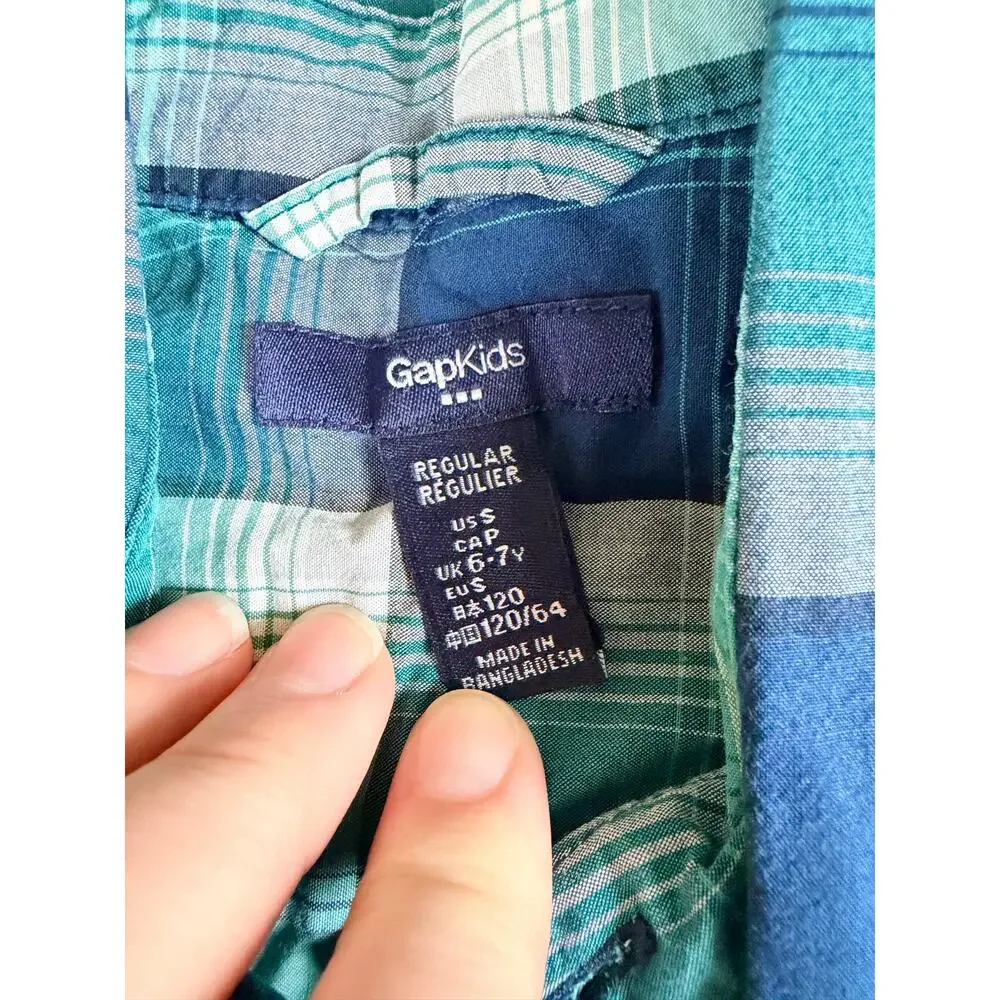 Gap Kids Blue Plaid Button Down Shirt - Boys Size S (6/7)
